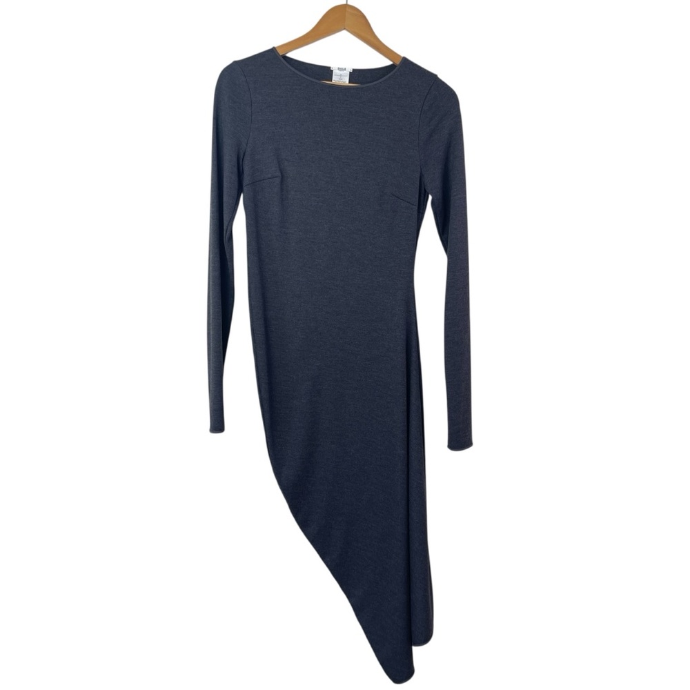Wolford Asymmetrical Long-Sleeve Virgin Wool Fitted Dress Sz Small Heather Gray